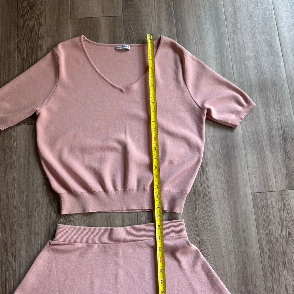 2 Set Stretch Tracksuit Tennis Skirt And Crop Top Pink Size S Y2K Mushroom - Picture 8 of 8